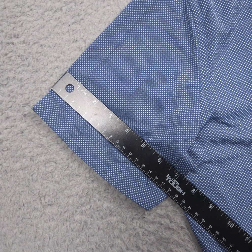 UNTUCKit Benham Men's Medium Slim Fit Blue Micro Dot Stretch Short Sleeve Shirt - Picture 9 of 12